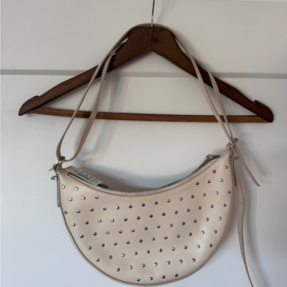 Madewell Beige Crescent Shoulder Bag with Silver Studs